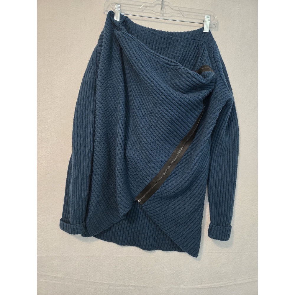 Elie Tahari Womens Sweater Top Size S Zipper Cowl Neck Wool Teal